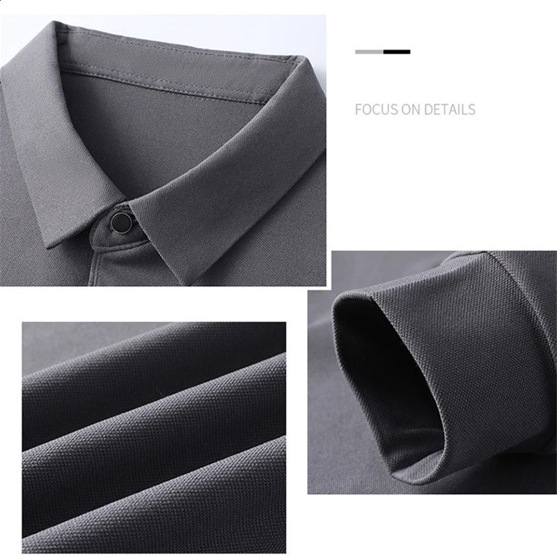 Autumn Polo Shirt Men Solid Long Sleeve Casual Spring Clothing Loose Fit Business Polos T-shirt Korean Golf Tops 240824