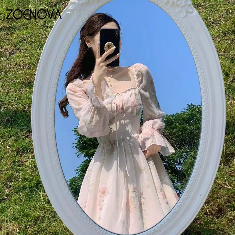 ZOENOVA Elegant French Style Tweed Dress Lace Details Spring Wardrobe Womens Long Dress Chiffon Material 240824