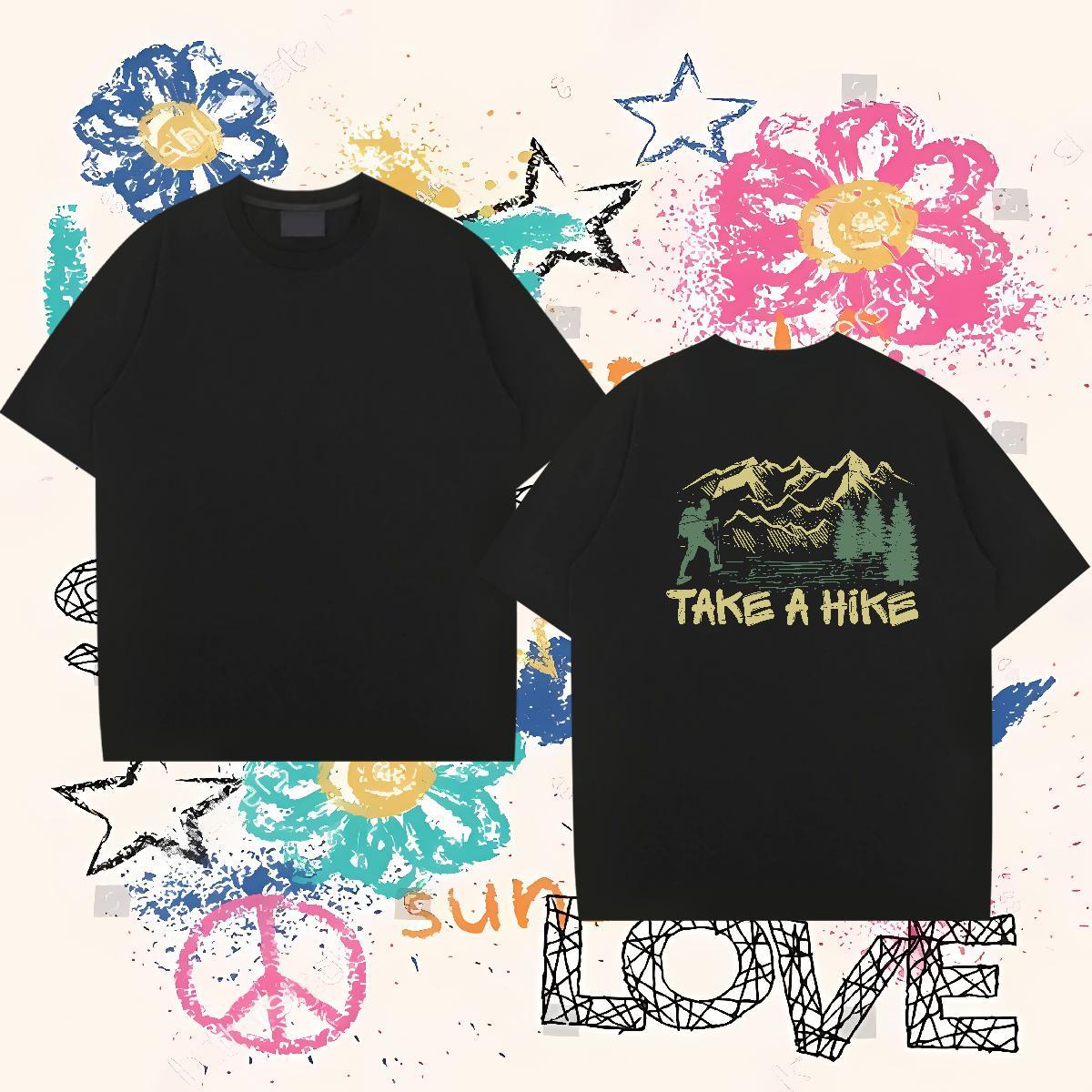 TOP Quality Man T Shirts 230g Pure Cotton mountains Outdoor Black Oversized Round Neck Short Sleeve Mens Tshirts New Arrival Tops Shirt