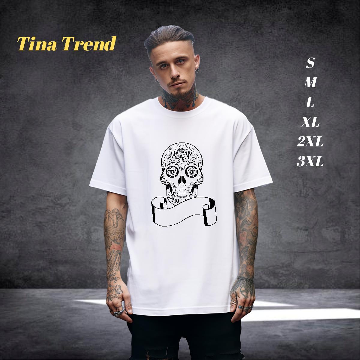 Wholesale Mens T Shirts 230g 100% Cotton skull Casual Beach Oversized 4XL Round Neck Short Sleeve Men Tops Tees Designer Polos