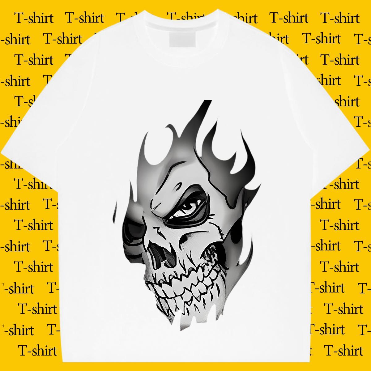 Cool T-Shirts for Men 230g 100% Cotton skull Street Wear Custom Print Plus Size Breathable Soft Couples T Shirts Fashion New Tops Shirt