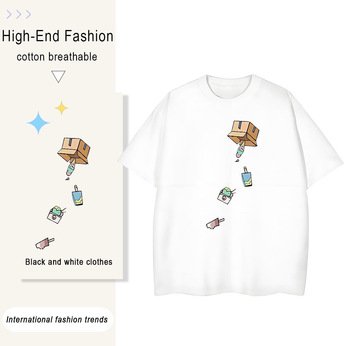 Loose Women Tshirts 230g Cotton painting Hip Hop Street Woman T Shirts O Neck Short Sleeves Anime Oversized Tee Shirt