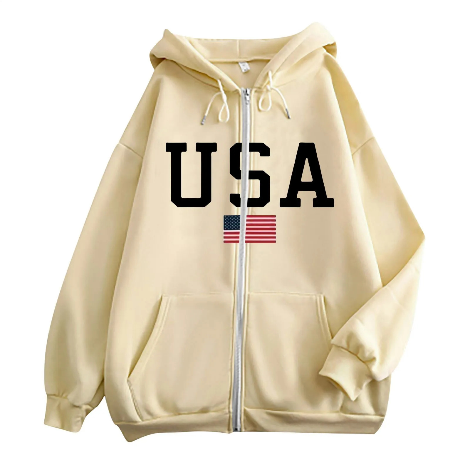 Simple Letter Printed Zip Up Hoodies American Casual Long Sleeve Track Jackets Female Y2k Oversized Fashion Sweatshirts 240824