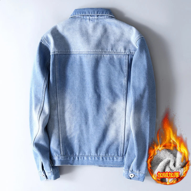 Mens winter denim jacket light blue warm mens wool lining thick Plus size 4xl 240824