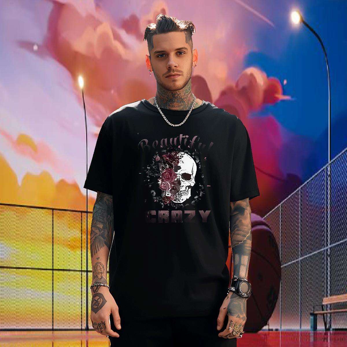 Classic T-Shirts for Men 230g 100% Cotton skull Daily Outfit Oversized 3XL 4XL Breathable Crew Neck Couples T Shirts New Arrival Tops