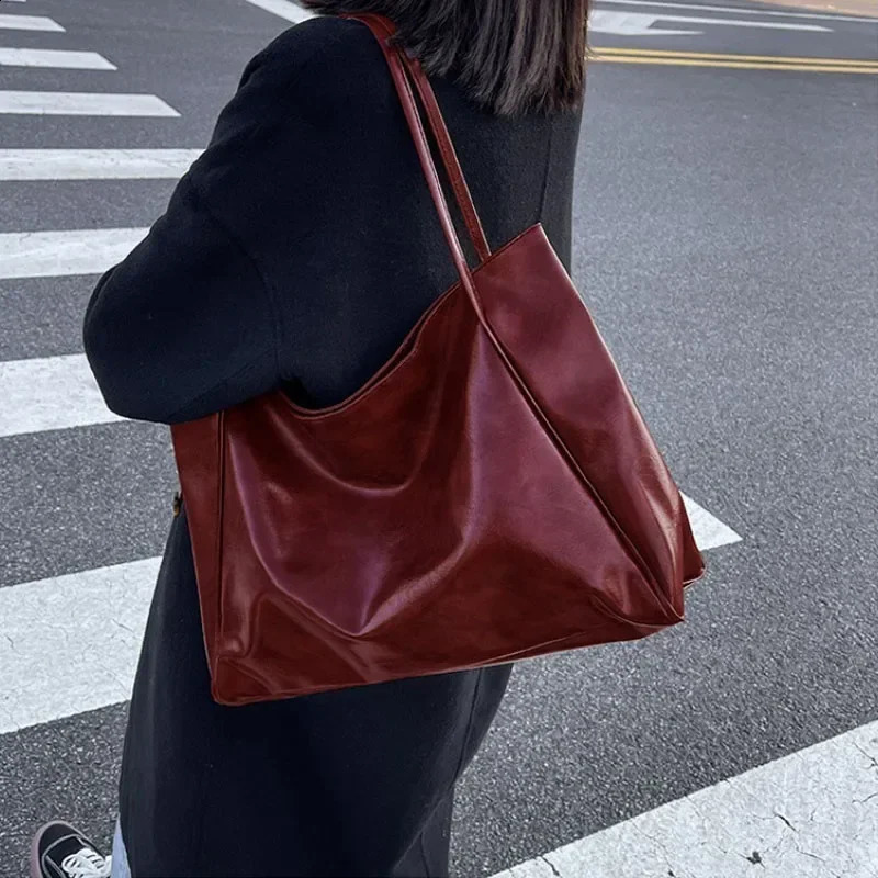 Women Tote Bag Fashion Underarm Pouch Large Capacity Soft Pu Leather Shoulder Retro Crossbody Casual Portable BucketBags 241115
