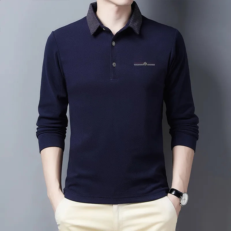 Ymwmhu Wine Red Polo Shirt for Men Long Sleeve Autumn and Spring Collared Shirt Solid Casual Polo Shirt Korean Fashion Clothing 240824