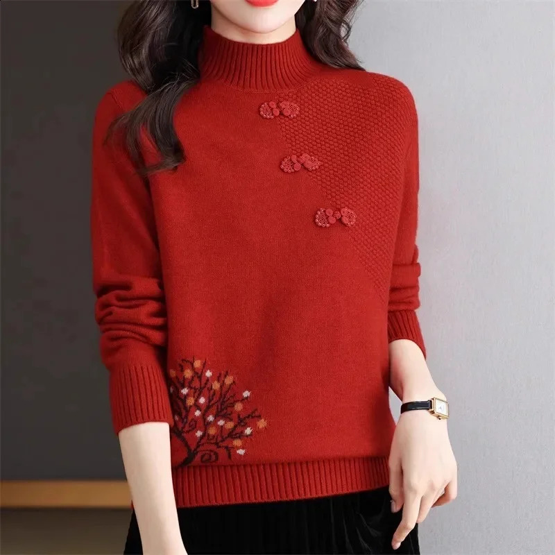 Autumn Winter Women Sweater Korean Fashion Warm Bottoming Shirts Half High Collar Basic Knitwear Solid Long Sleeve Pullovers 240824