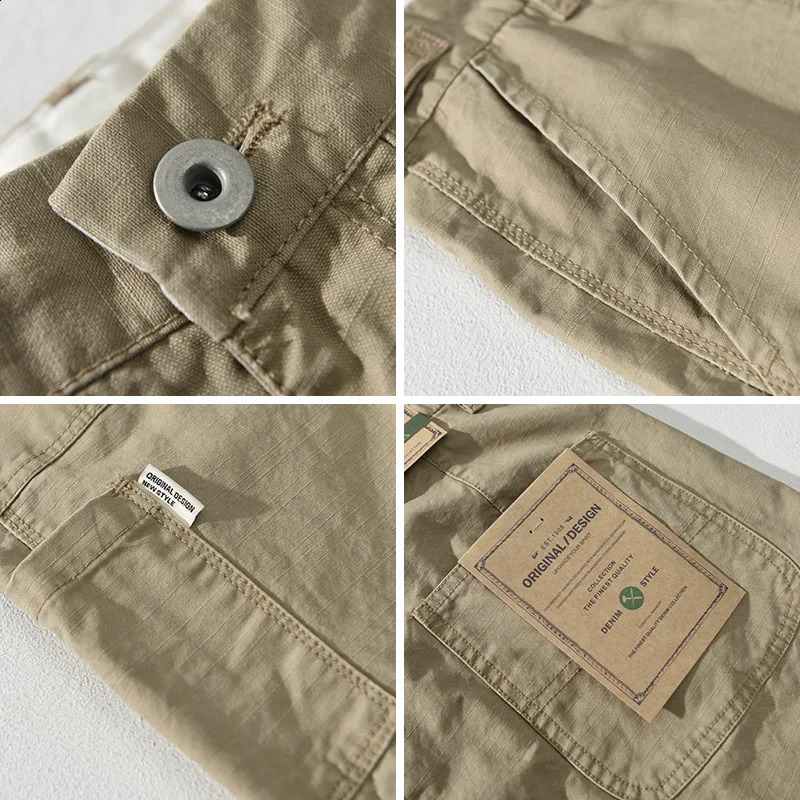 Spring Vintage Cargo 100% Cotton Pants for Men Casual Zipper Trousers Streetwear Men ATZ653 240824