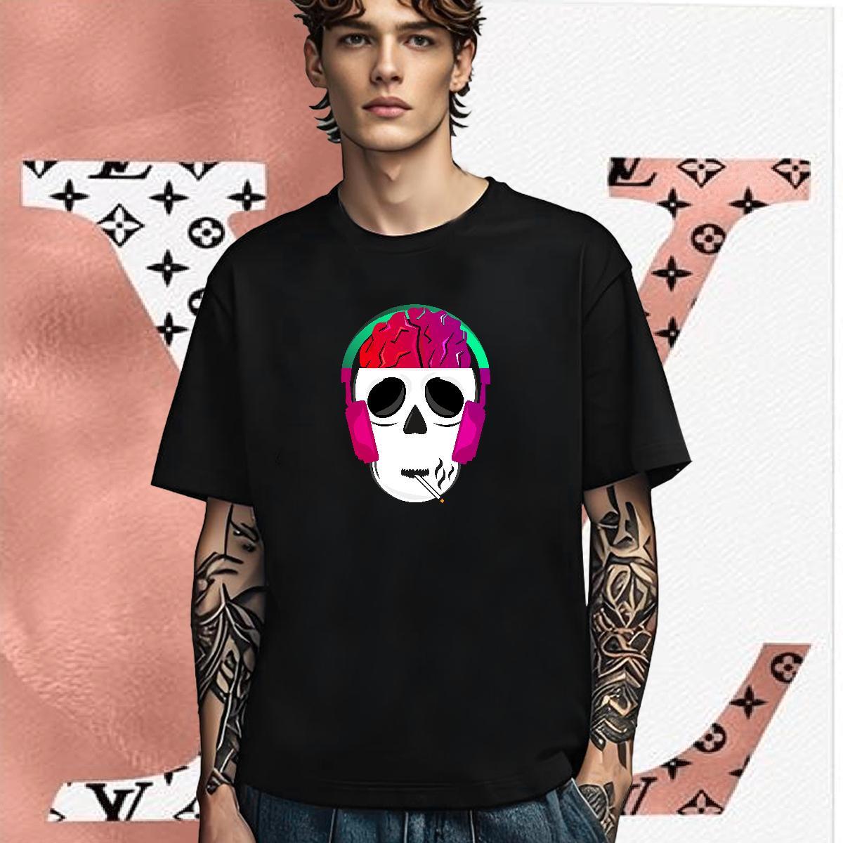 Popular Man T Shirts 230g Pure Cotton skull Street Wear Custom Print Oversized Breathable Crew Neck Men Tshirts 2024 Designer Tee Shirt