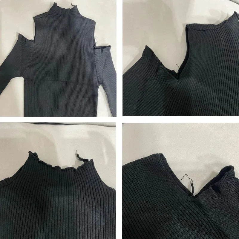 Fashion Sweaters Women Autumn Winter Knitwear Off Shoulder Sexy Pullover Sweaters Half High Neck Knitted Solid Casual Sweater 240824