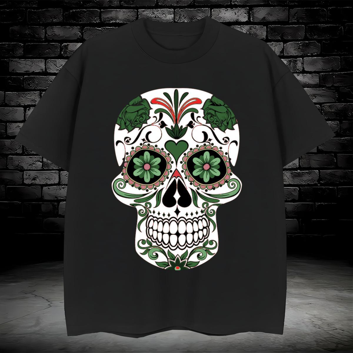 Cool T-Shirts for Men 230g Cotton skull Beach Custom Big Size Crew Neck Men Tshirts DIY Wear