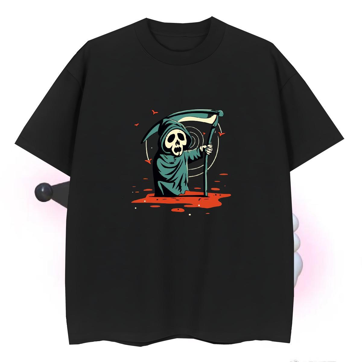 Wholesale Mens T Shirts 230g Cotton skull High Street Hip Hop White Plus Size Breathable Soft Men Tshirts Fashion Casual Tops