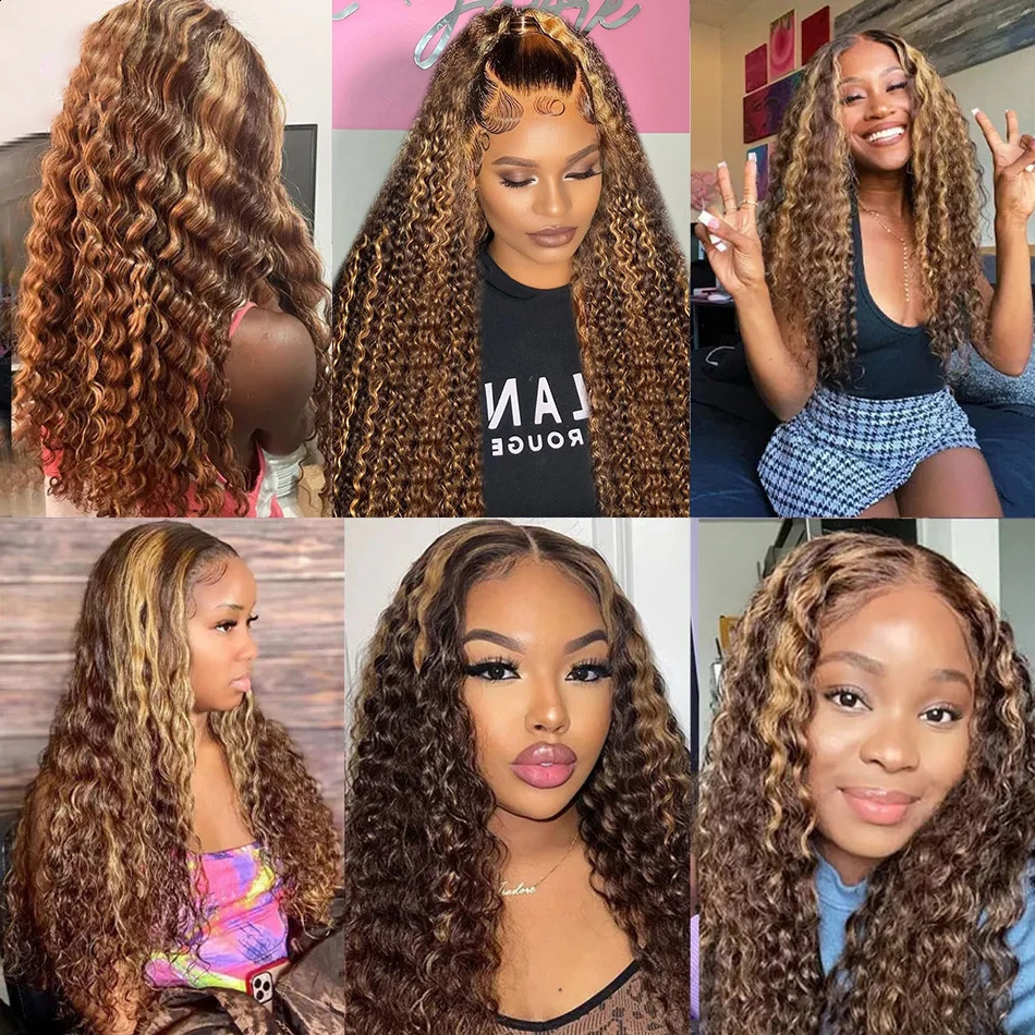 Sophianna 4 27 Highlight Deep Wave Bundles 30 inch Ombre Color Brazilian Brown Golden Hair Curling Bundle 100 Human 240801