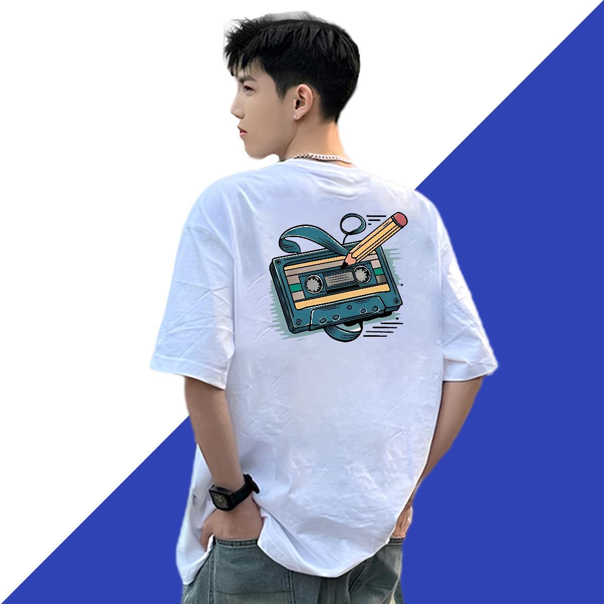 New Tshirts radio High Street Hip Hop 230g Pure Cotton Clothings Short Sleeve O-Neck Designer Men T Shirts DIY Anime