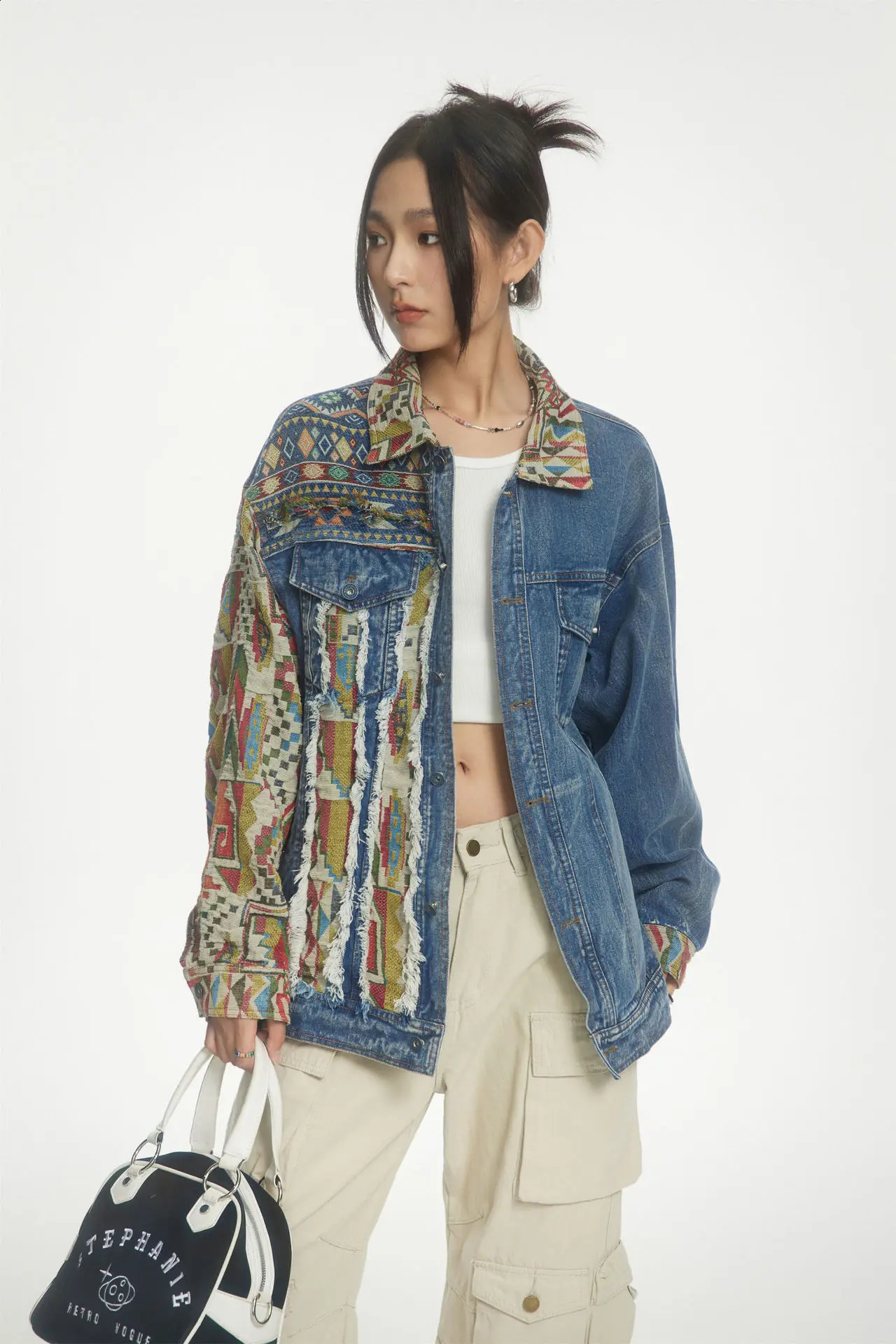 Hip hop denim jacket mens street clothing winter casual patch work classic loose jeans Ropa Hombre 240824