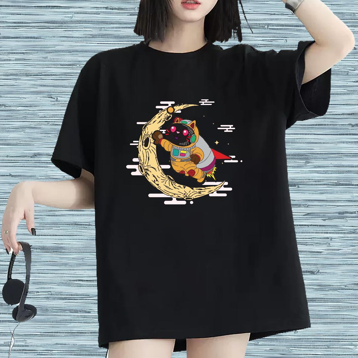 Wholesale Woman Tshirt 230g 100% Cotton universe Street Wear Women T Shirts Breathable Crew Neck Black Oversized Tops Tees