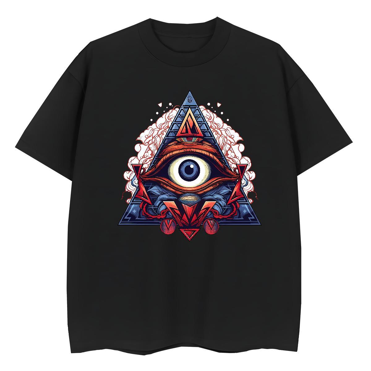 Soft Man T Shirts 100% Cotton 230g eye of the devil Outdoor Floral Print Breathable Short Sleeve Men Tshirts New Clothings