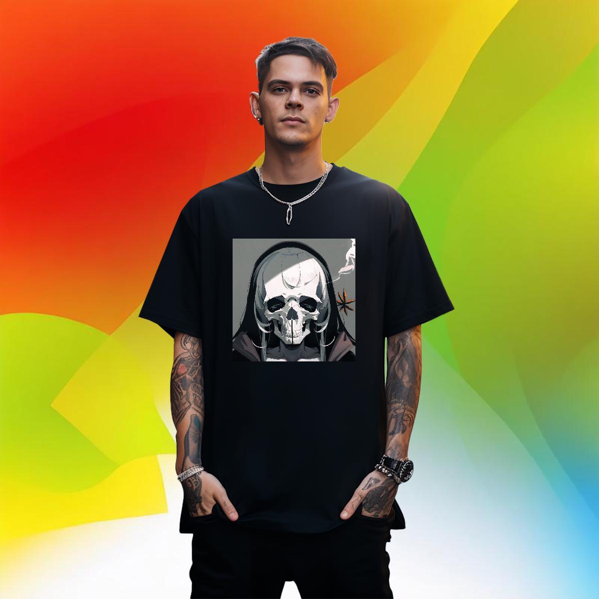 Popular Mens T Shirts 230g 100% Cotton skull Home Outdoor Custom Anime Breathable Crew Neck Men Tees Fashion New Top Tees