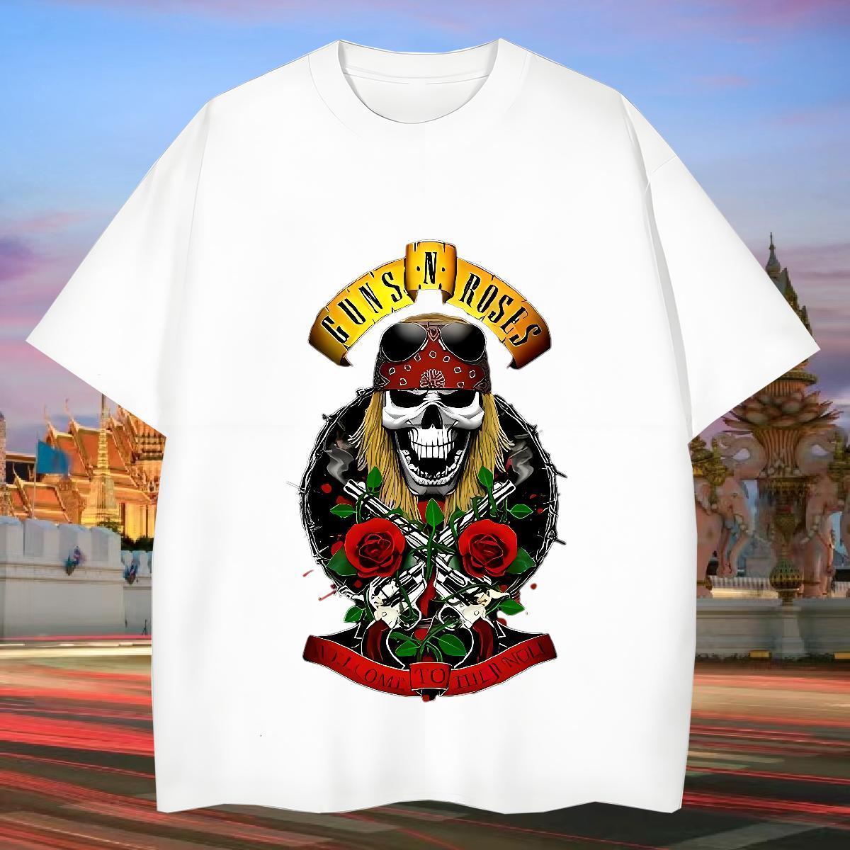 Loose Fit T-Shirts for Men 100% Cotton 230g skull Hip Hop Street White Plus Size Round Neck Short Sleeve Mens Tshirts New Arrival Clothes