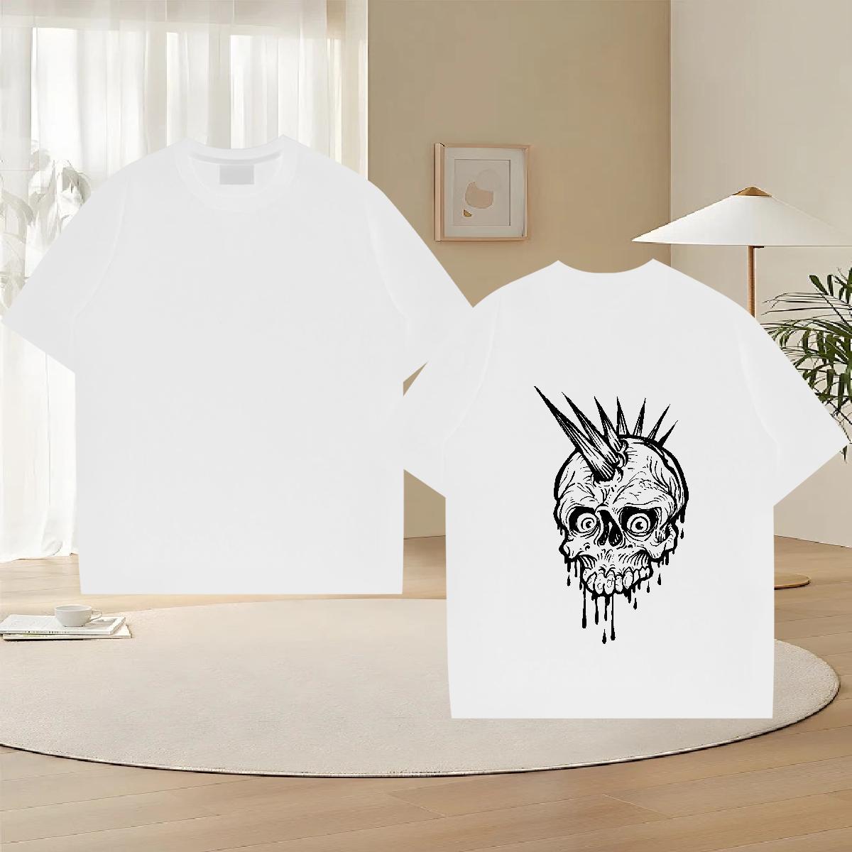 Wholesale T-Shirts 230g Pure Cotton skull High Street Hip Hop Oversized 4XL Breathable Crew Neck Tshirts Designer Fashion Tops Tees