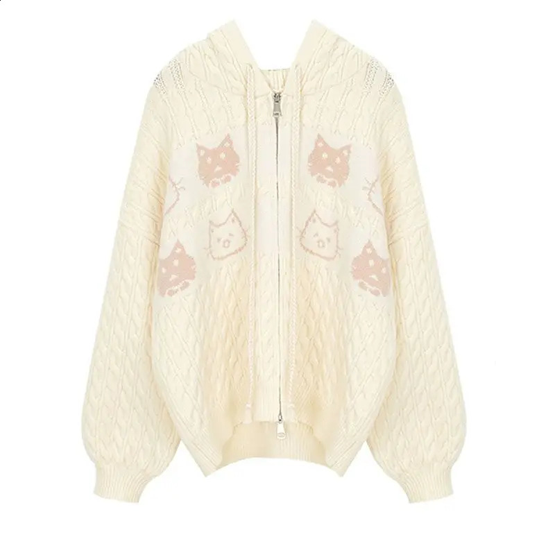 Japanese Anime Cats Kawaii Sweaters Oversized Cardigan Youth Women Students Knitwear Autumn Winter Jackets Coats Korean Trendy 240824