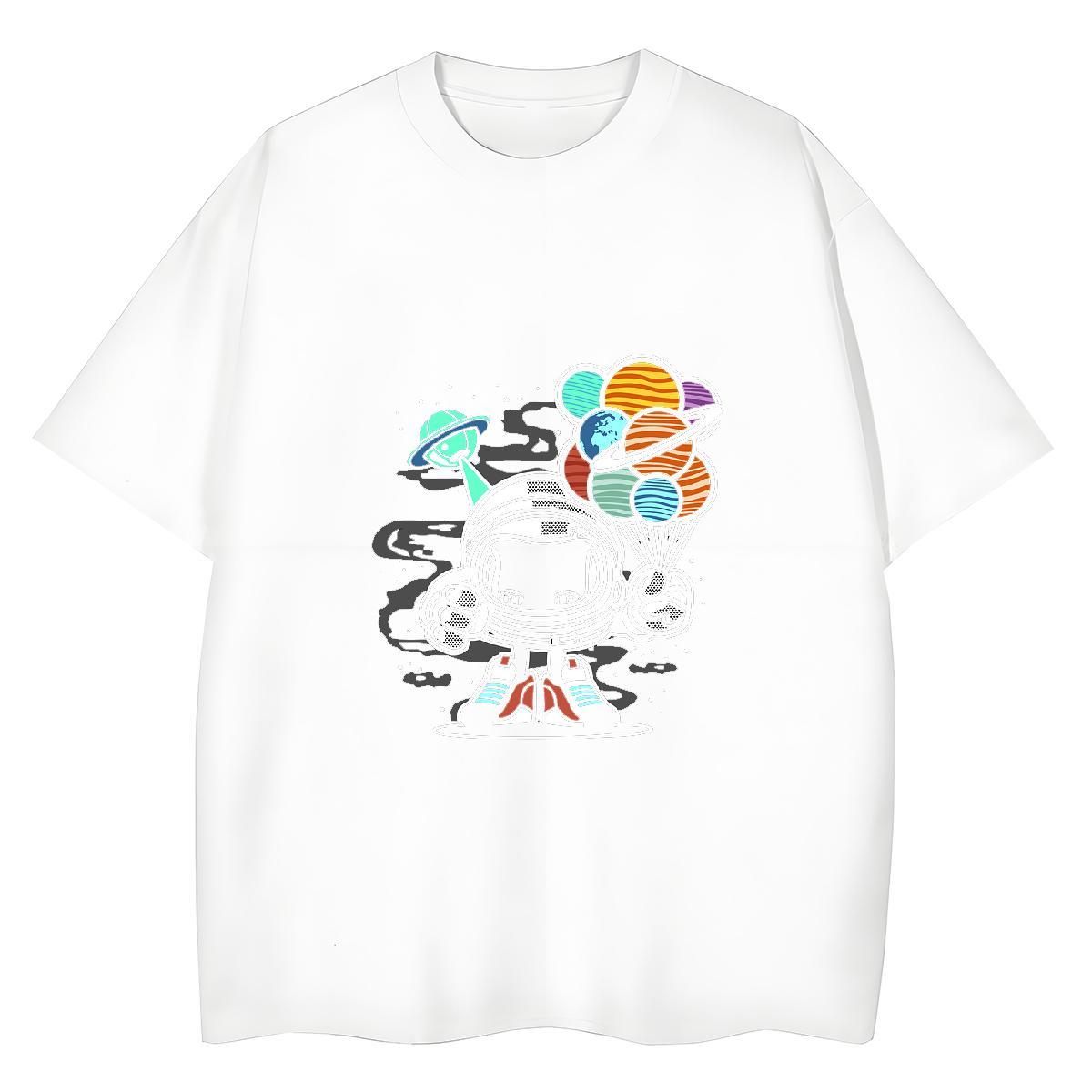 Loose Tshirt for Man Woman 230g 100% Cotton universe Casual Daily Wear T-Shirts Breathable Soft White Plus Size Tops
