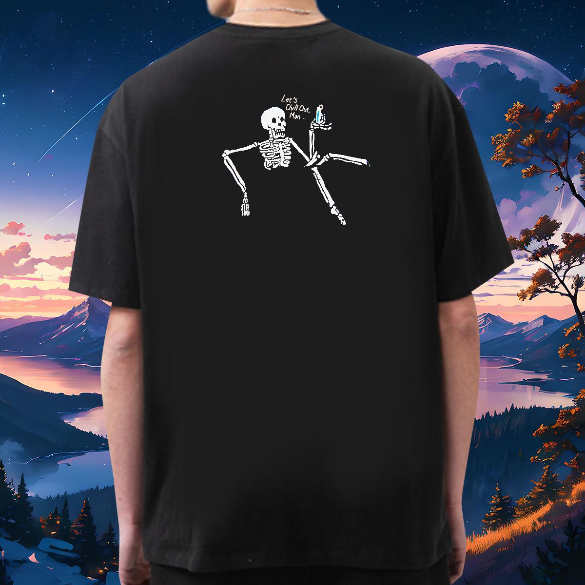 Free Shipping Man T Shirts 230g 100% Cotton skull Daily Outfit Cartoon Printing L-4XL Breathable Crew Neck Men Tees Stylist Polos