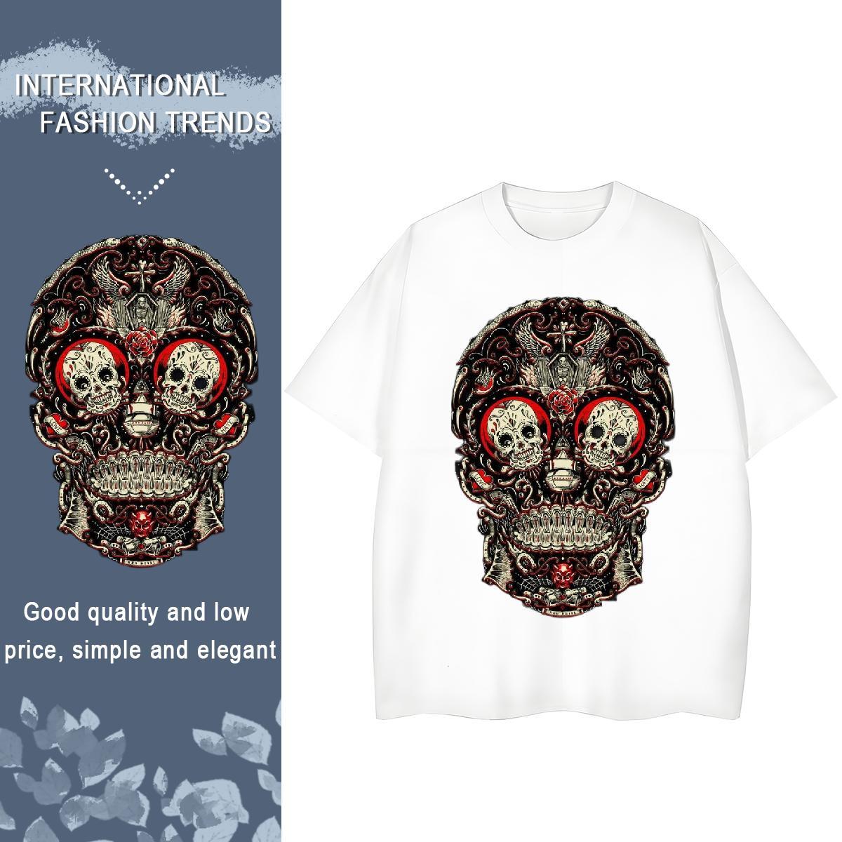 Loose Fit Mens T Shirts 230g 100% Cotton skull Daily Wear Floral Print Breathable Men Tshirts Custom Tops