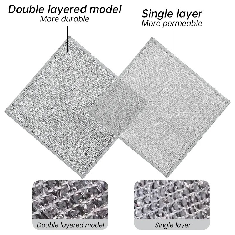 Steel wire deep cleaning cloth brush doublelayer rodless oil Dishrag magic coffee dyeing plate towel kitchen supplies 240824
