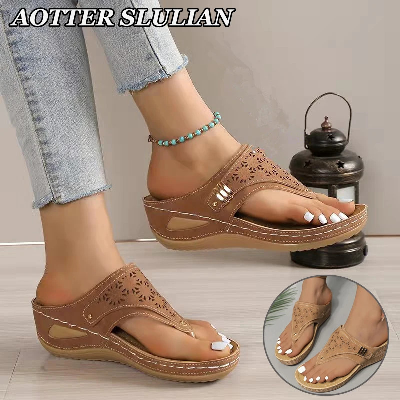 Clip Toe Wedge Sandals Womens 2024 Summer Thick Platform Non slip Beach Sandals Womens Sizes 36-43 Low Boots Gladiator Sandals 240823