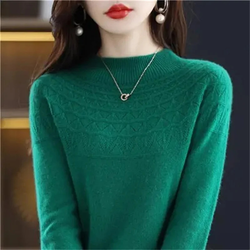 Cashmere Sweater Autumn Winter 100% Pure Wool Womens Bottoming Shirts Knitted Pullover Hollowed-out Knitwear Soft Jumpers 240824