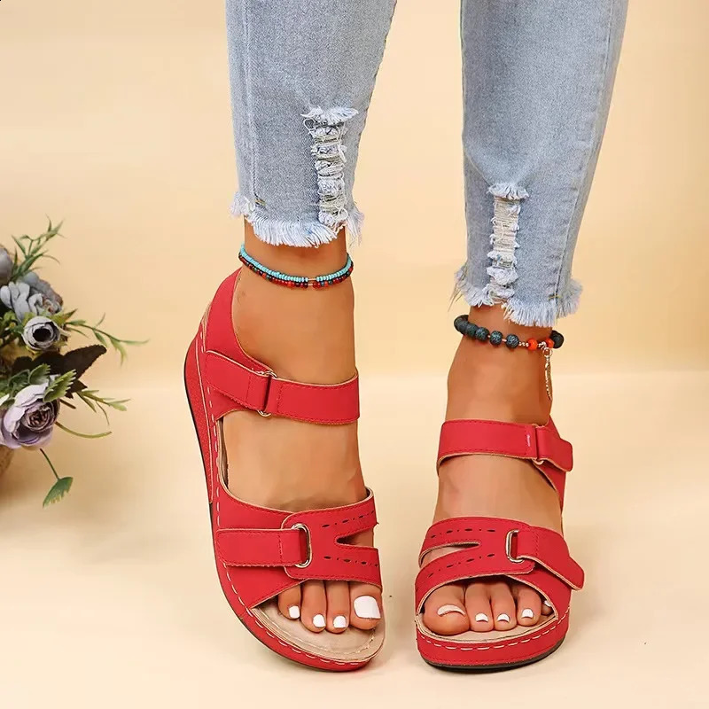 Womens Sandals Summer 2024 Womens Handmade Shoes Leather Breathable Sandals Womens Flat Shoes Retro Style Sandals Zapatillas MUJI 240823
