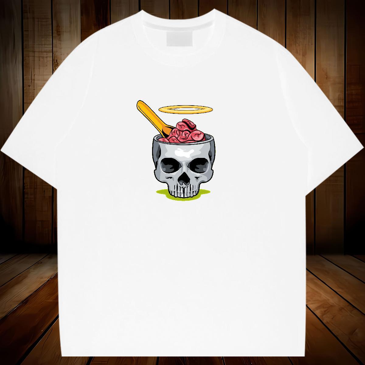Cool Mens T Shirts 230g Cotton skull Street Casual Customized O Neck Short Sleeves Men Tops Tees Classic Casual Tops Shirt