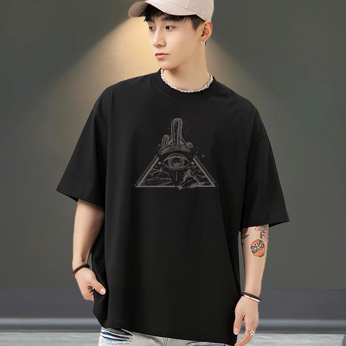 Soft T-Shirts 230g 100% Cotton eye of the devil Street Casual Floral Print Round Neck Short Sleeve Couples T Shirts Fashion Design Tees