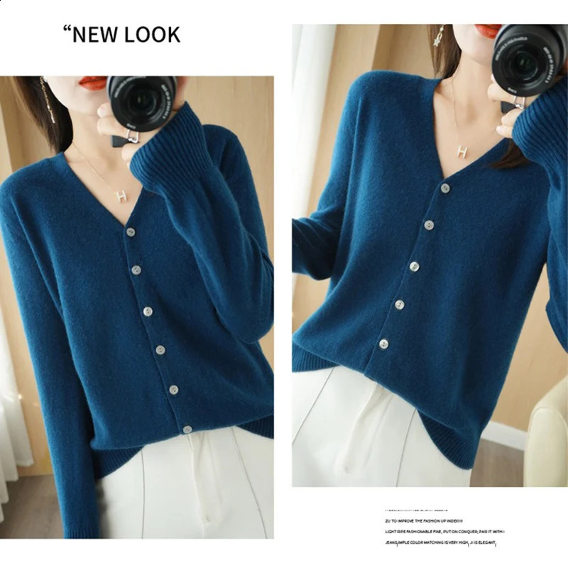 Autumn Winter V Neck Women Sweaters Vintage Basic Solid Knitted Tops Cardigan Slim Pullover Korean Sweaters Chic Cozy Jumpers 240824