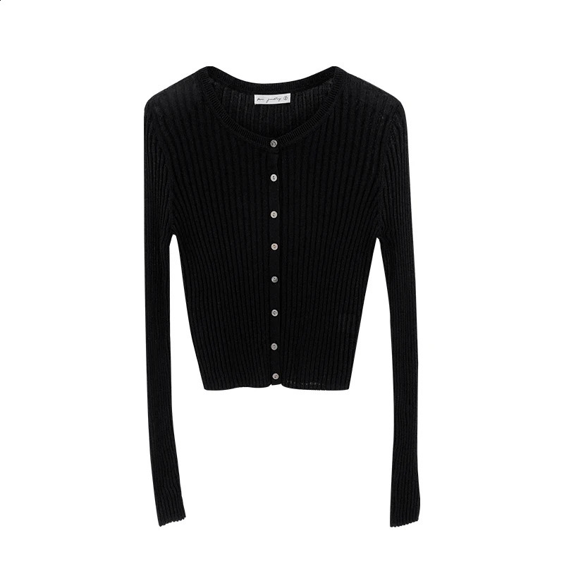 Solid Color Knitted Cardigan Women Korean Single Breasted Long Sleeve Tops Fashion Round Neck All Match Sweater 240824