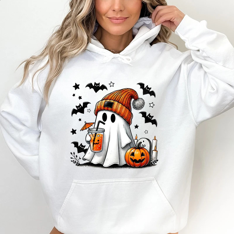 Halloween Ghost Pumpkin Bat Hoodies For Women Fashion Hooded Pullover Teens Casual Long Sleeves Halloween Sweatshirts 240824
