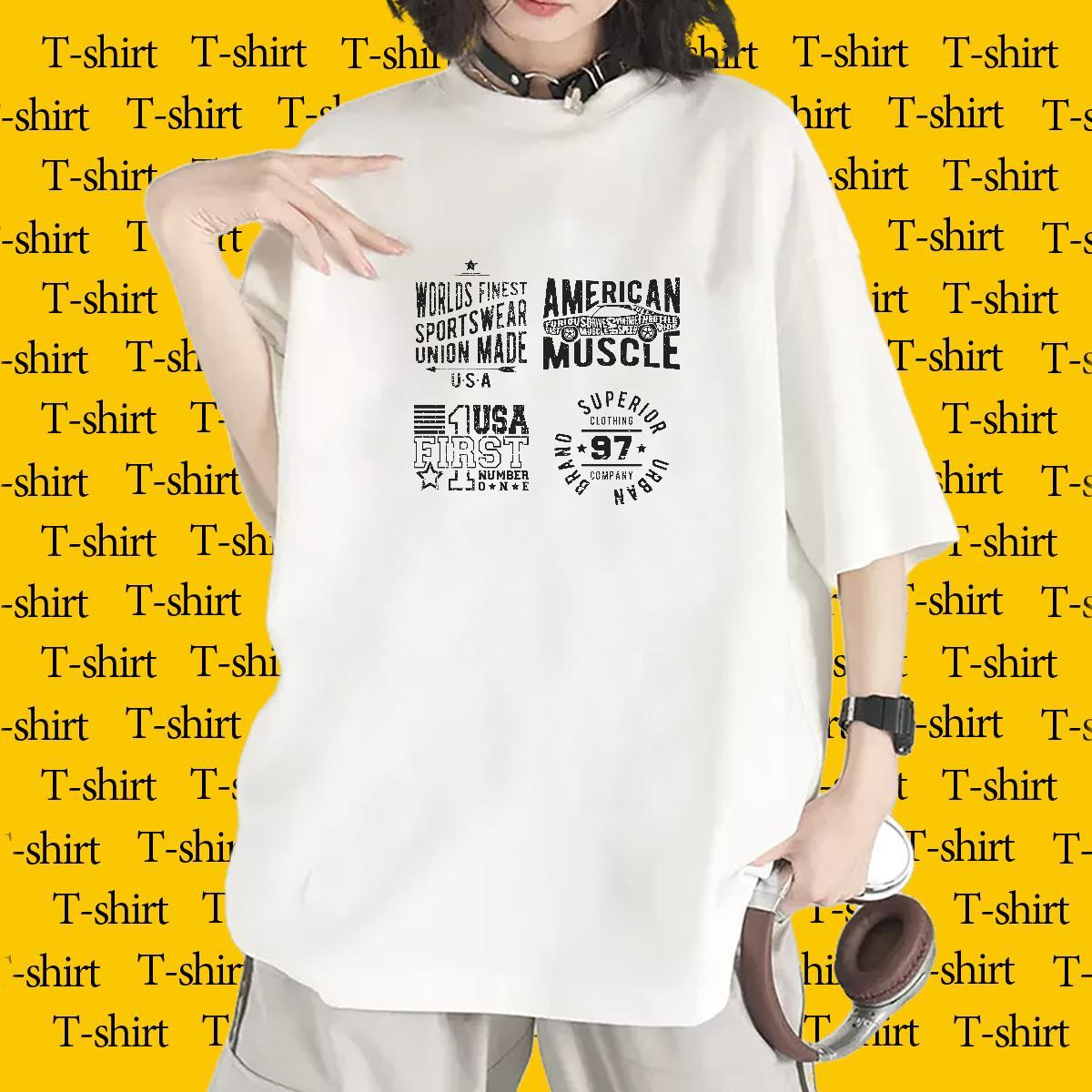 Designer Women Tshirts 230g Pure Cotton letter Sports Casual T-Shirts for Women Breathable Crew Neck Anime Print Wear