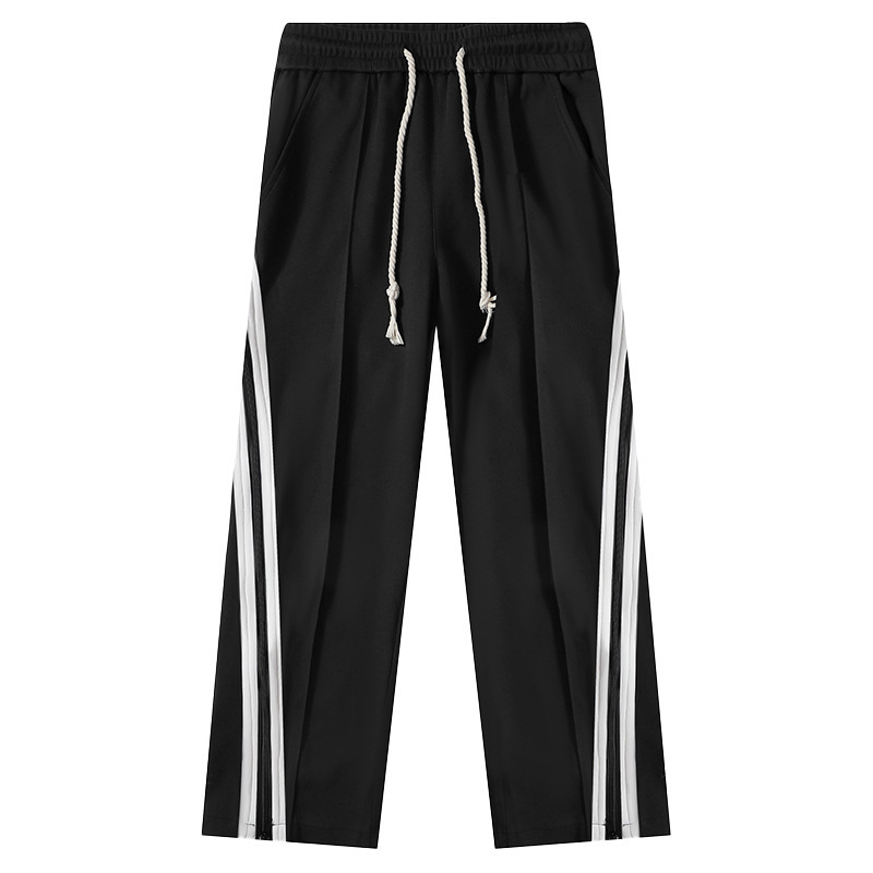 American High Street Double Zipper Striped Hanging Wide Leg Pants for Men Spring Casual Sports Pants Design Pants