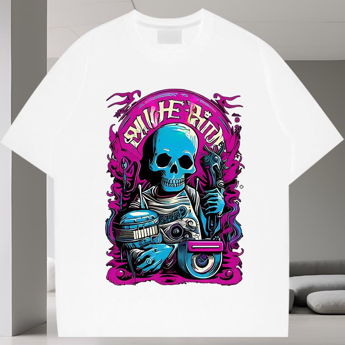 Comfortable Men T Shirts 230g Cotton skull Summer Casual Oversized Breathable Short Sleeve Couples T Shirts Wholesale Polos