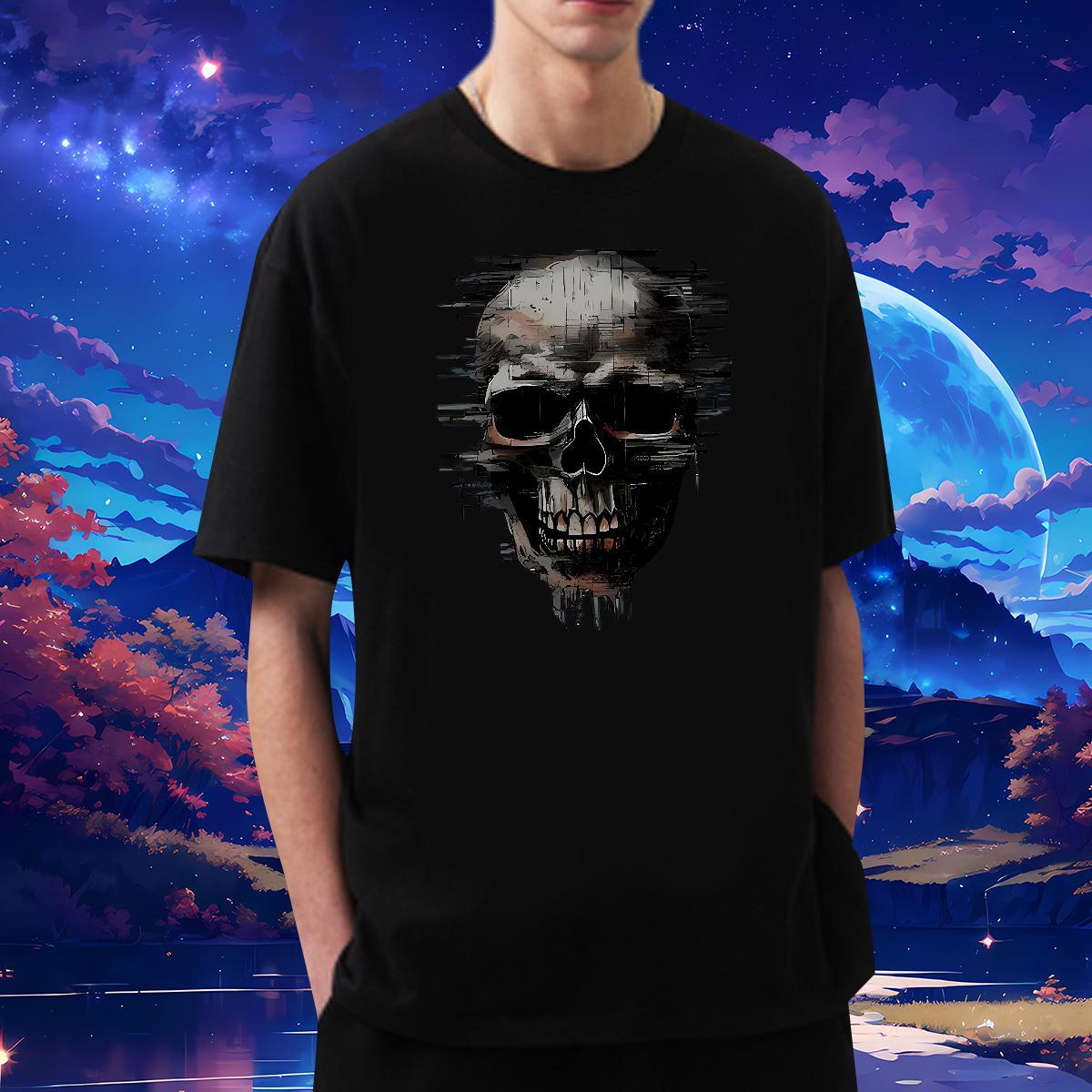 Loose T Shirt For Man 230g Pure Cotton skull Casual Custom Print Plus Size Breathable Soft Men Tshirts Factory Direct Tees