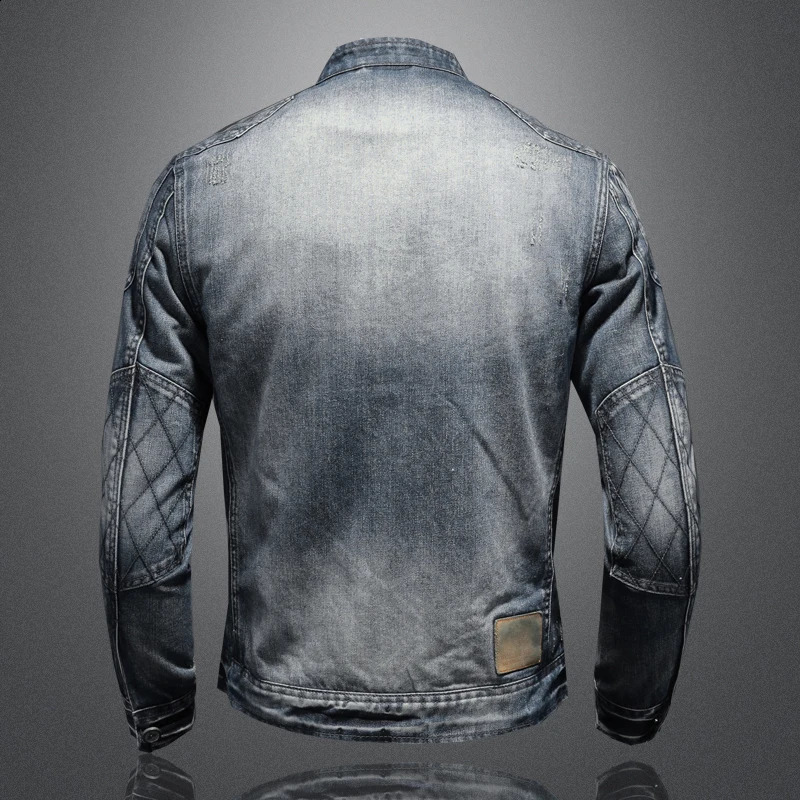 Mens wool thick street clothing denim jacket mens retro blue bomber with velvet windproof 240824