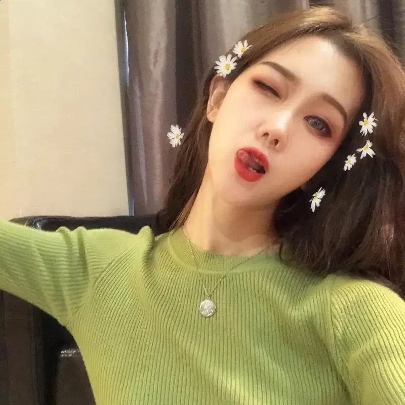 Womens Spring Autumn Style Sweater Solid Color Knit Base Layer Top Round Neck Long Sleeve Stylish Inner Fit 240824