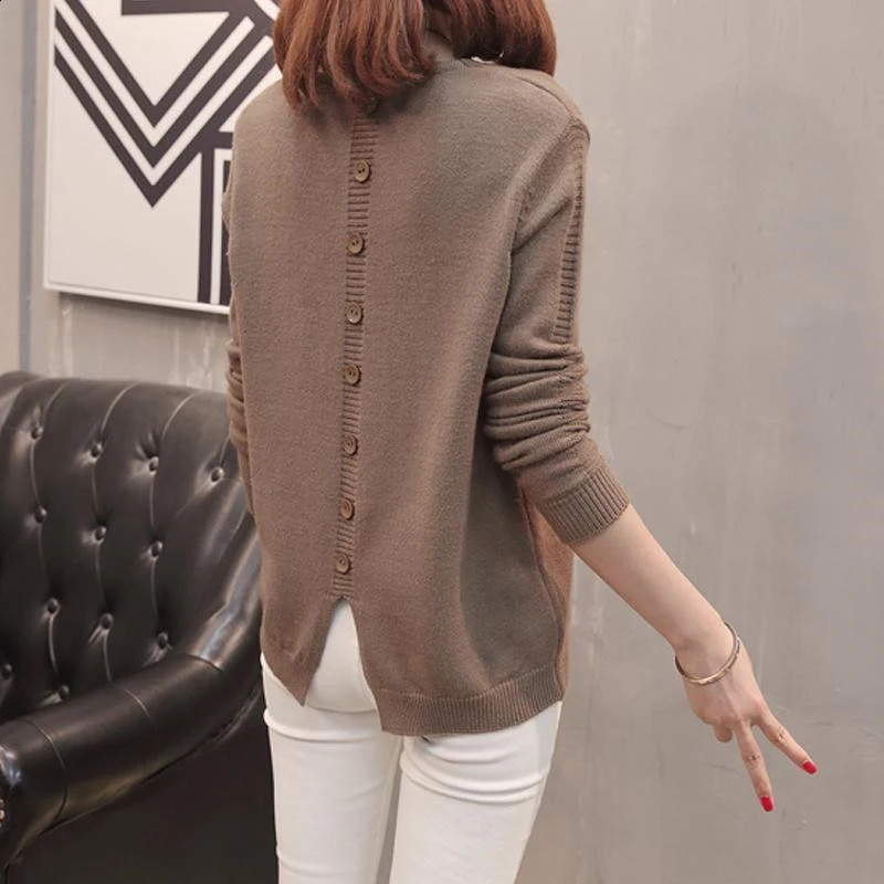 Autumn Winter Casual V-neck Solid Button Basic Knitted Sweater Women Korean Style Long Sleeve Loose Pullover Top Female Clothing 240824