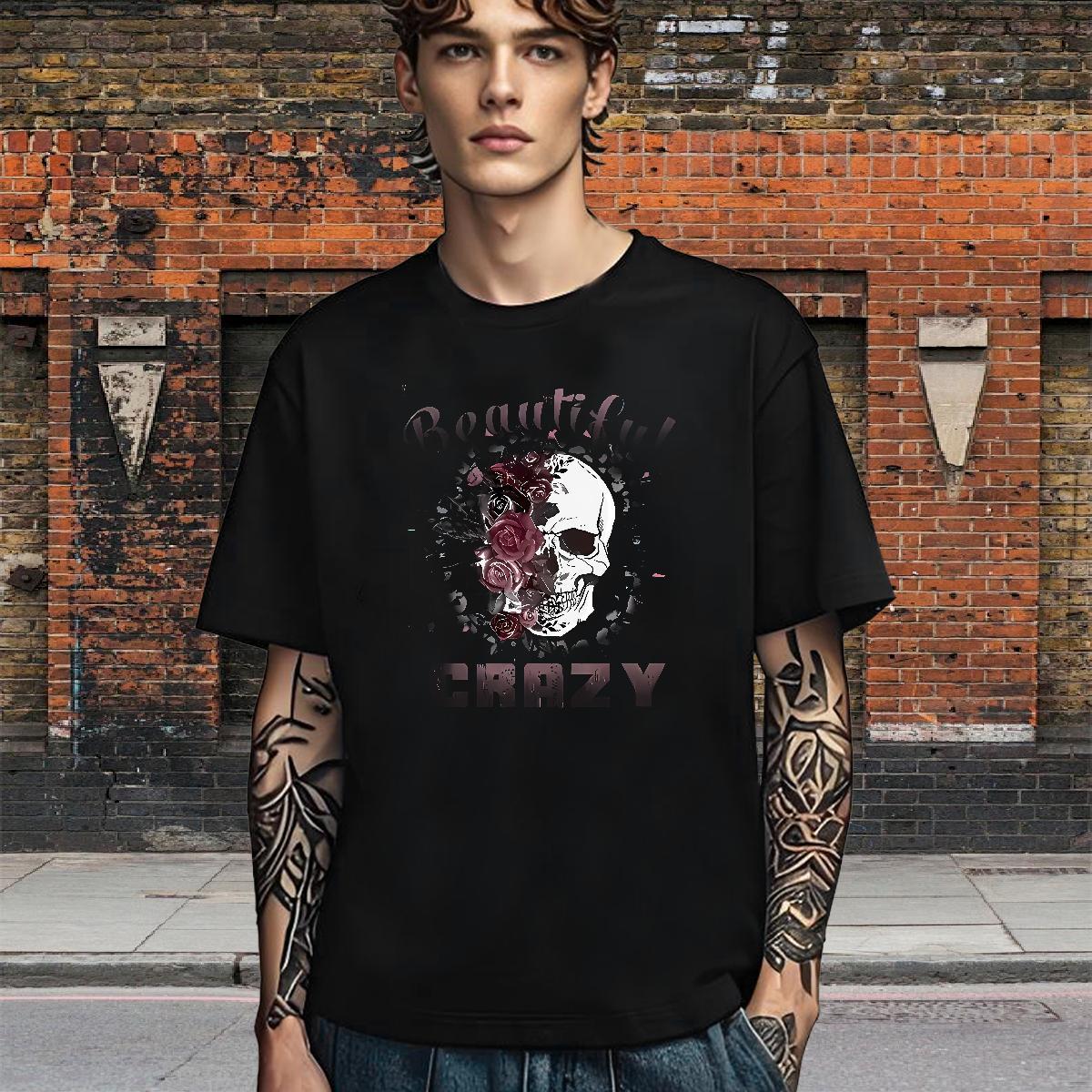 Soft T-Shirts for Men 230g Pure Cotton skull Daily Outfit Custom Anime Round Neck Short Sleeve Men Tees Wholesale Clothings
