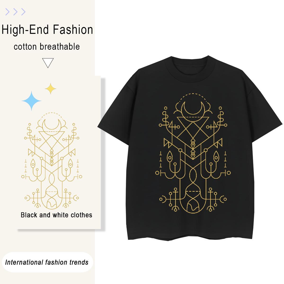 Female Tshirt for Man Woman 230g Cotton Geometric line Casual Beach T Shirts Women Round Neck Short Sleeve Plus Size Cartoon Clothings