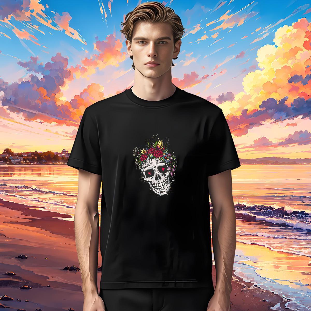 Free Shipping T-Shirts for Men 230g 100% Cotton skull Sport Custom Printing Breathable Mens Tshirts Brand Tops