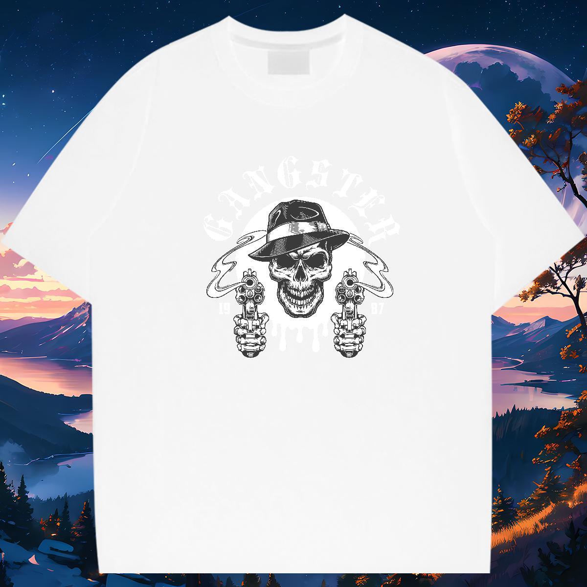 Brand T Shirts Men 230g Pure Cotton skull Daily Wear Plus Size Cartoon Breathable Short Sleeve Men Clothes T-Shirt Wholesale Tees Shirts