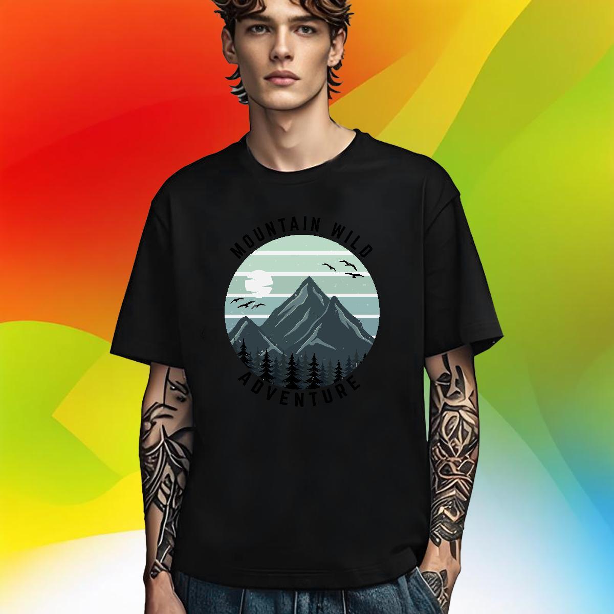 Brand T Shirt For Man 230g 100% Cotton mountains Hip Hop Street DIY Printed Round Neck Short Sleeve Couples T Shirts 2024 DIY Clothings